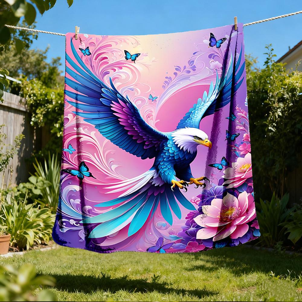 1pc Eagle Fantasy Floral Throw Blanket Polyester Fiber, Lightweight Flannel, Soft & Warm, All Season Use for Outdoor, Camping Digital Print