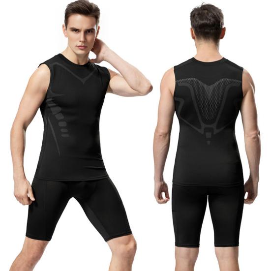 Men Fitness Vest Round Neck Sleeveless Sport Tops Breathable Fabric Camisole Vitality Enhancing Body Shaper