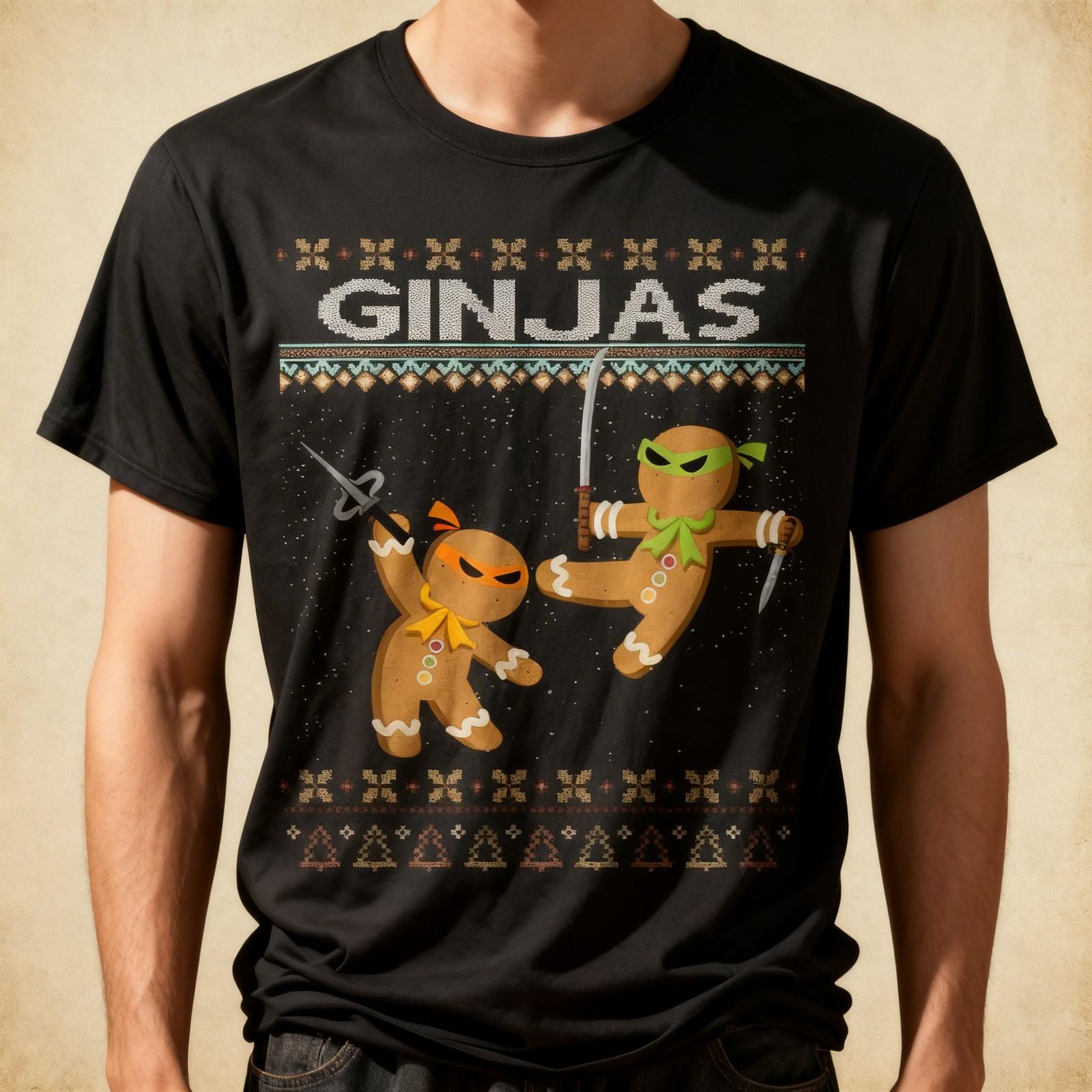 NEW LIMITED Ginjas Gingerbread Ninjas Funny Ugly Christmas T-Shirt S