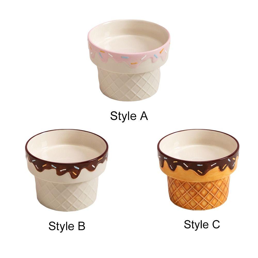 Large Diameter Cat Food Bowl Ice Cream Shape Elevated Cat Bowl Ceramic Cat Bowl  For Cats and Dogs
