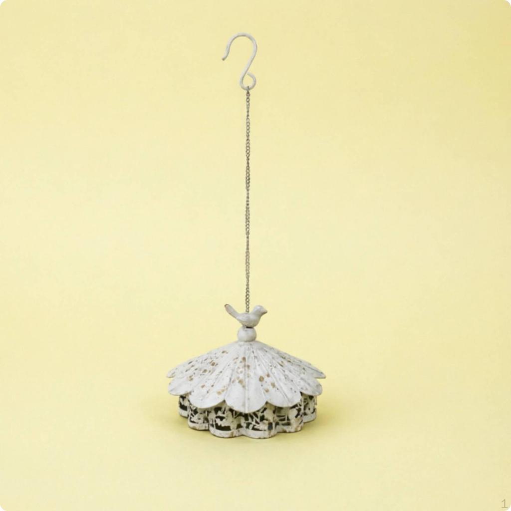 BirdTopped Coil Holder Antique Finish Hanging Metal Weathered Look White
