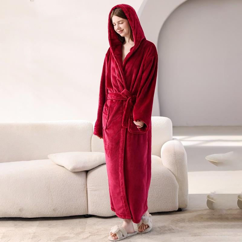 Bata de Franela con Capucha Oversize para Hombre y Mujer de Longitud Larga hasta el Tobillo Ropa de Dormir Acogedora de Invierno Ropa para el Hogar