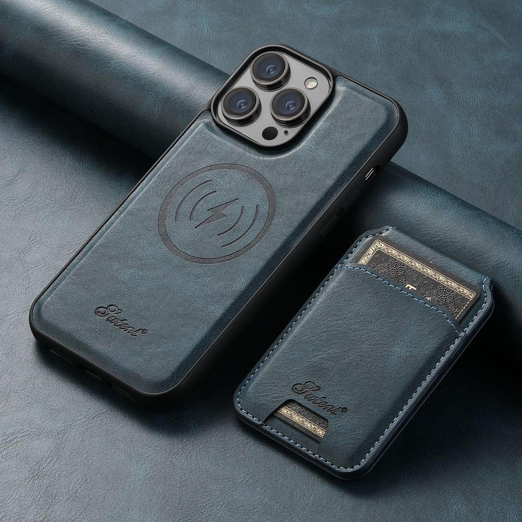 iPhone 17 Pro MagSafe Leather Case with Wireless Charging & Magnetic Card Holder Stand
