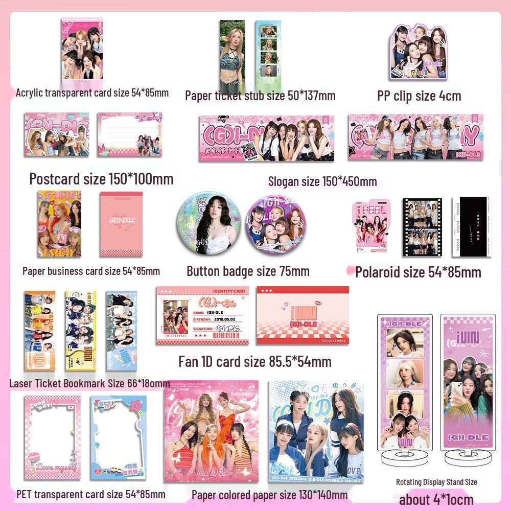 

(Г)Подарунковий набір I-DLE з 38 предметів: Підставка для альбому з фотографіями з автографами, фотокартками, значками із зображенням Мінні, Сон Юці та Шухуа.