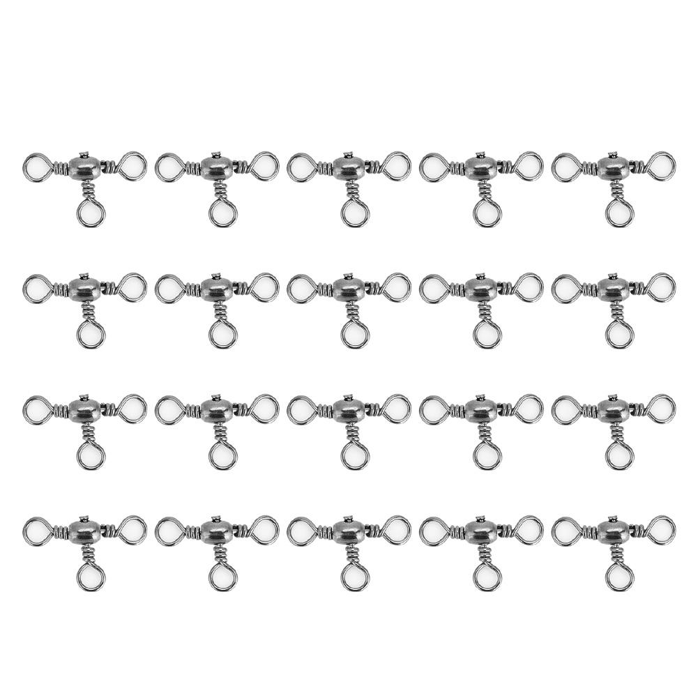 20Pcs Durable Flexible Three Way Rolling Swivels Triple Swivel Fishing Connectors(2#)