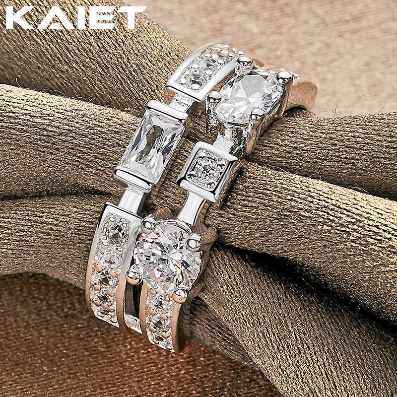 925 Sterling Silver Square/Round/Oval Crystal 7-10 Ring for Women Fashion Jewelry