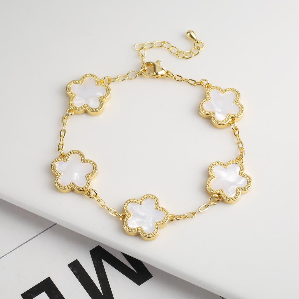 New Sweater Chain Five Point Star Creative Plant Plum Blossom Jewelry Set Shell Simple Bracelet/Necklace/Earrings Women's Clover