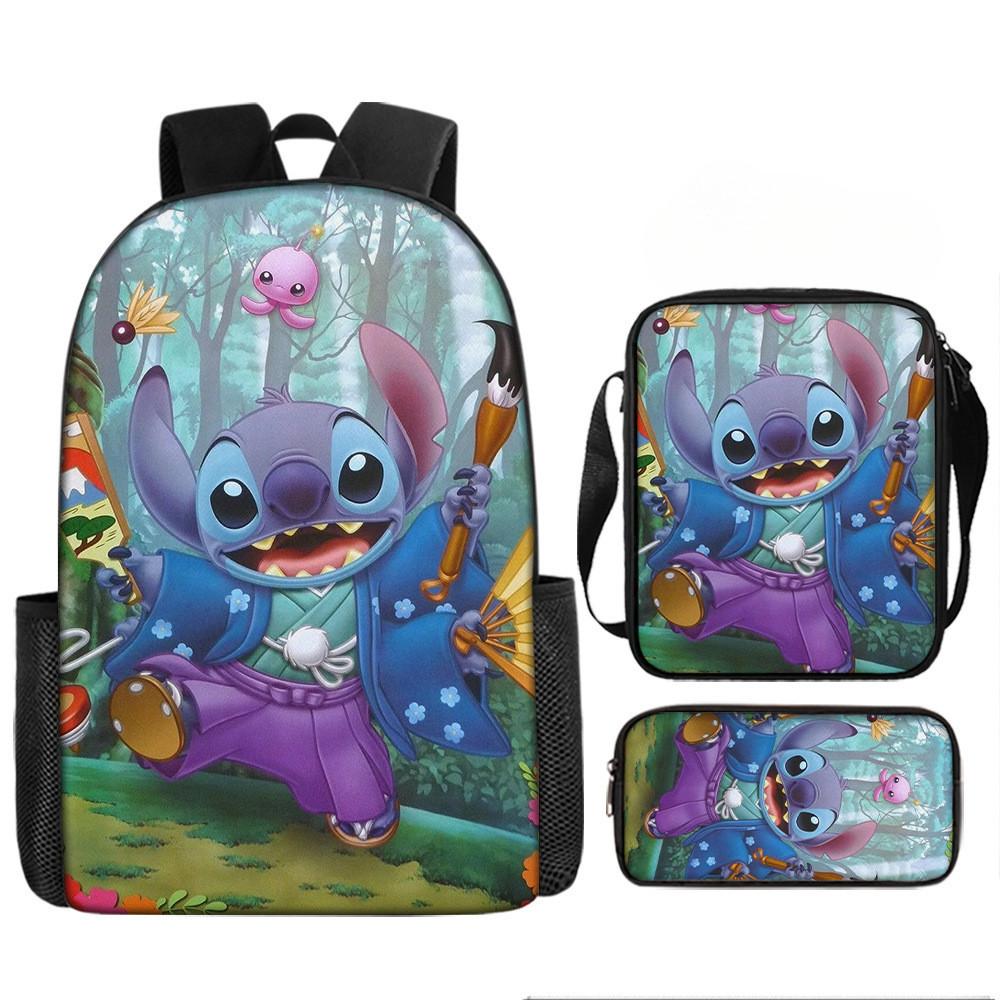 Disney Stitch School Backpack Oxford Cloth Lightweight Breathable Bookbag For Kids