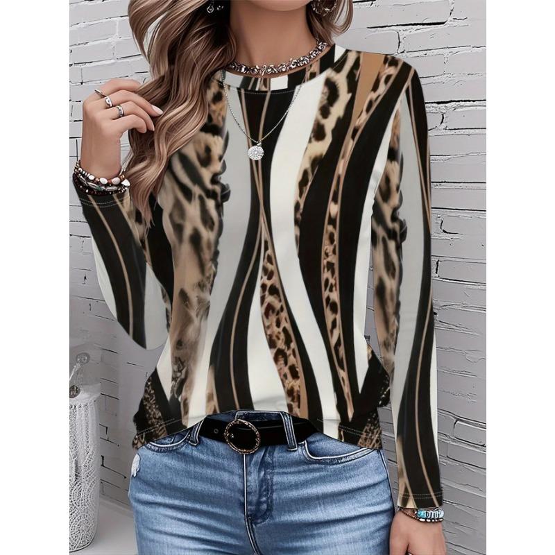 Women's T-shirt 3D Retro Marble Print Fashion Long Sleeve Round Neck Regular Top Holiday Weekend Spring Autumn