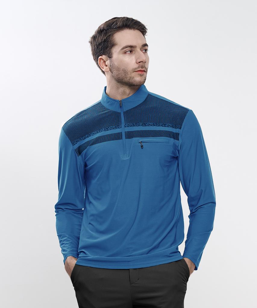 EXTRASPORTY Good Tension Men'S Chest Zipper Pocket Long Sleeve Zip-Up T-Shirt 4 Colors
