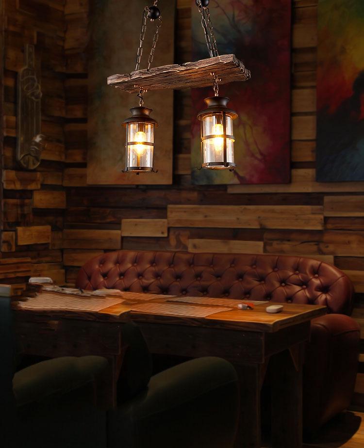 Vintage Industrial Wood Chandelier for Restaurants & Cafes