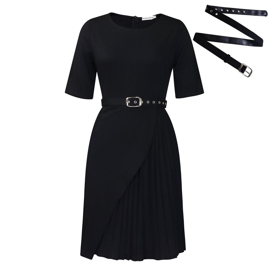 Fünfärmeliges hochtailliertes Plisseekleid - Europäischer & Amerikanischer Stil Damenmode.