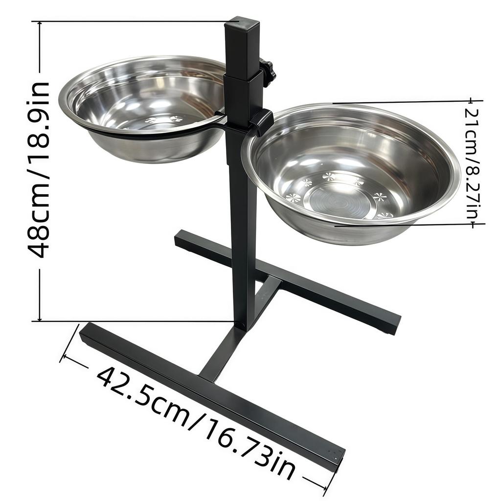 Stainless Steel Double Pet Bowl: Raised & Non-Slip Design for Food and Water