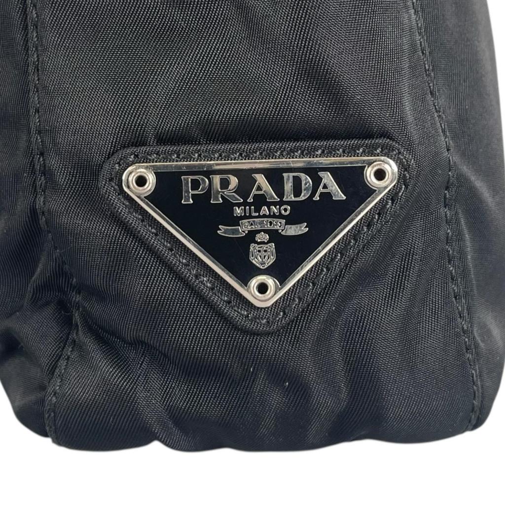 Prada Triangular Logo Handbag Black Women Used