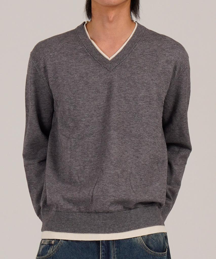 Beoteunseoul Wool Blend Layered V-Neck Knit (Gray)