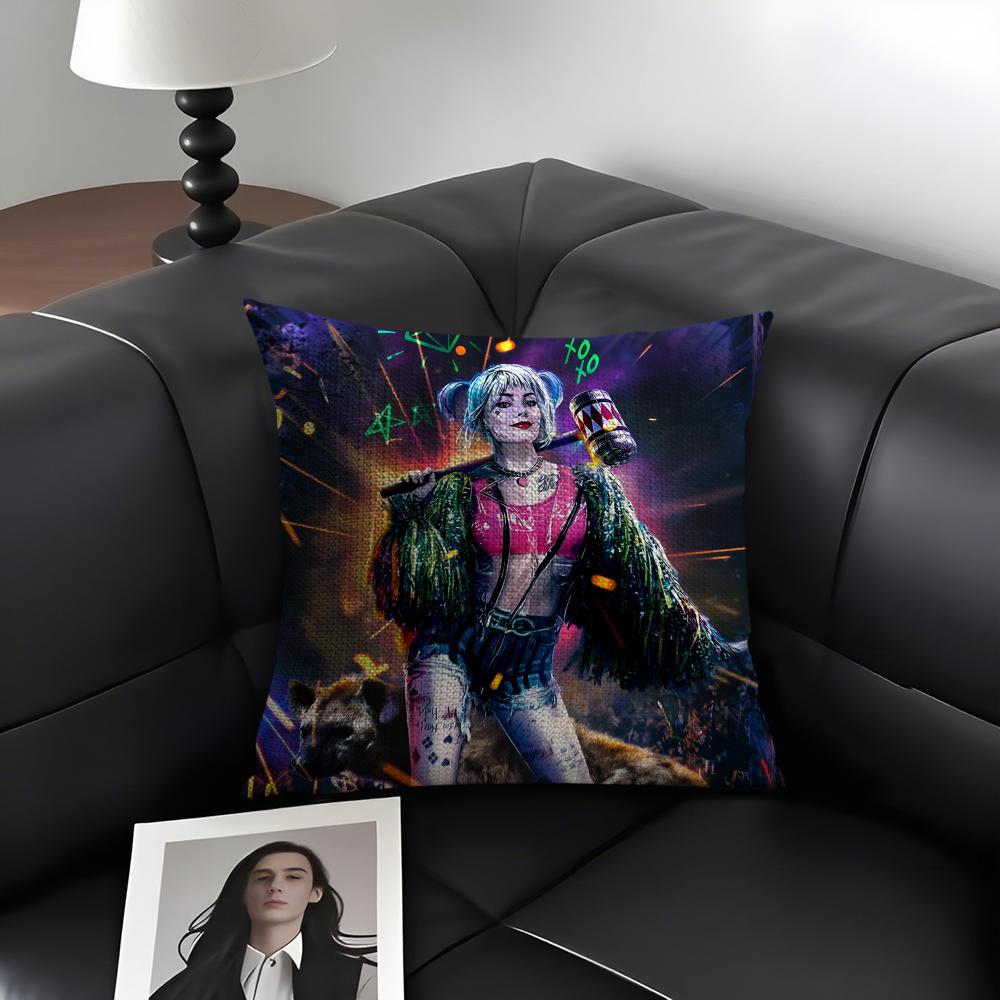 B-Birds Of Preyy Movie Cushion Cover Natural Linen Organic Fabric Double-Sided Printing Sofa Home Decor Gift Pillow Case