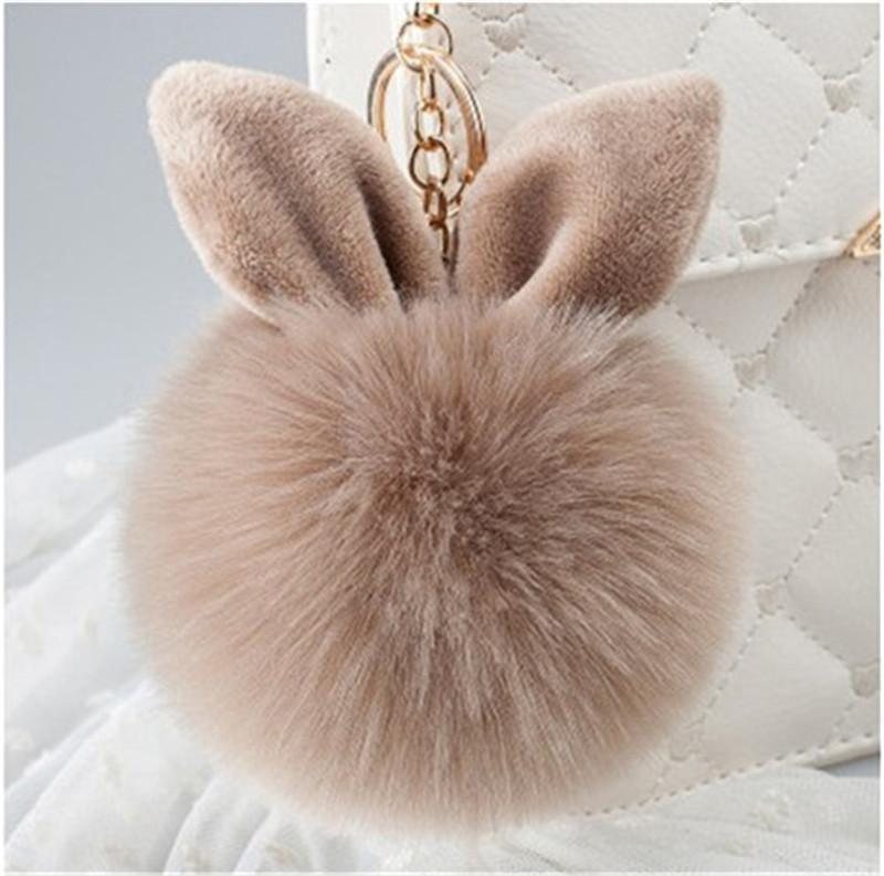 New Fluffy Keychain Pompom Rabbit Ear Toys Plush Rabbit Key Chain Fur Woman Bag Charms Keyring Car Pendant Holder Jewelry