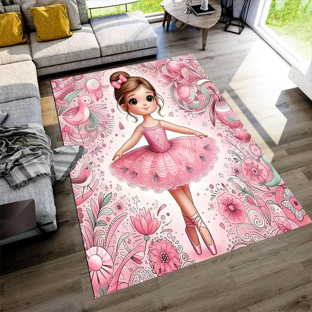 Floral Ballerina Dance Area Rug Perfect for Bedrooms Entryway Dormitory Hallway Anti-slip Rug Decorate Offices Perfect Gift for Women/Men