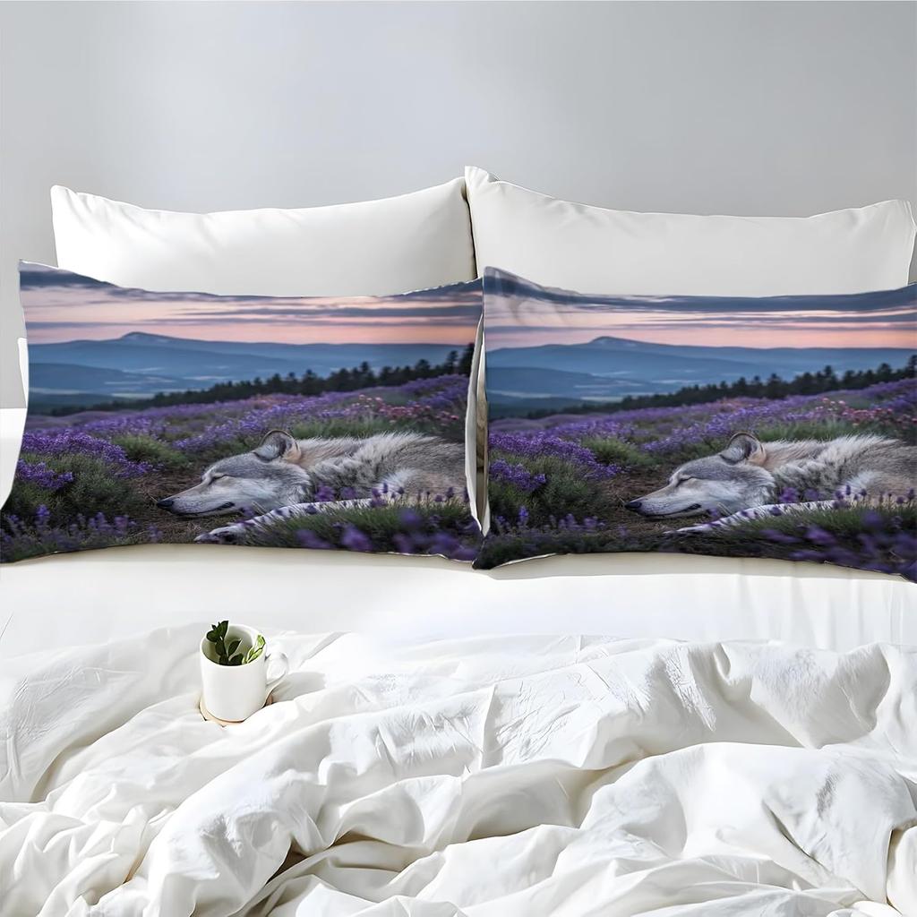 Personalized Duvet CoverLavender and Wolf or Personalised Photo Bedding Set Custom Photo Ultra Soft Quilt Cover + Pillowcase