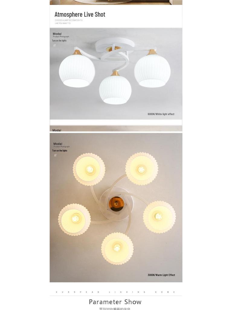 Moderner minimalistischer nordischer Cremefarbener Kürbis-Kronleuchter für Wohnzimmer oder Schlafzimmer