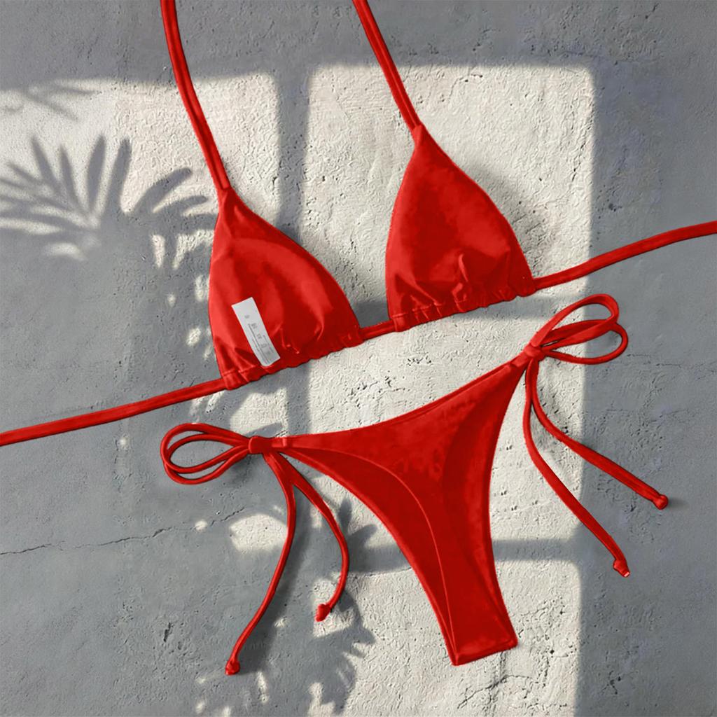 Women's Two Piece Bikini Set with Adjustable Top and Tie Side Bottoms for Beach and Pool Swimwear