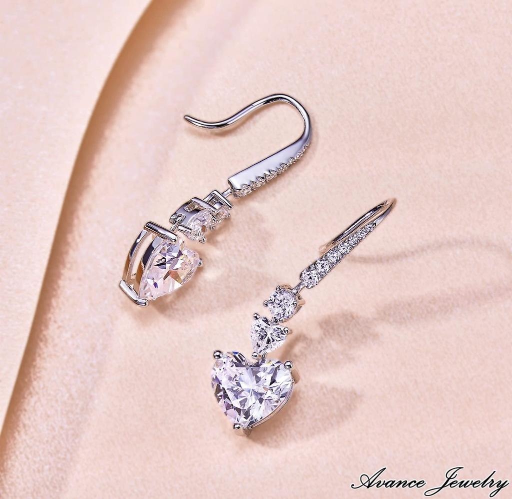 [AVANCE] Heart Stone Earrings Necklace for Women - Sparkling, Cute, Simple (Earrings)