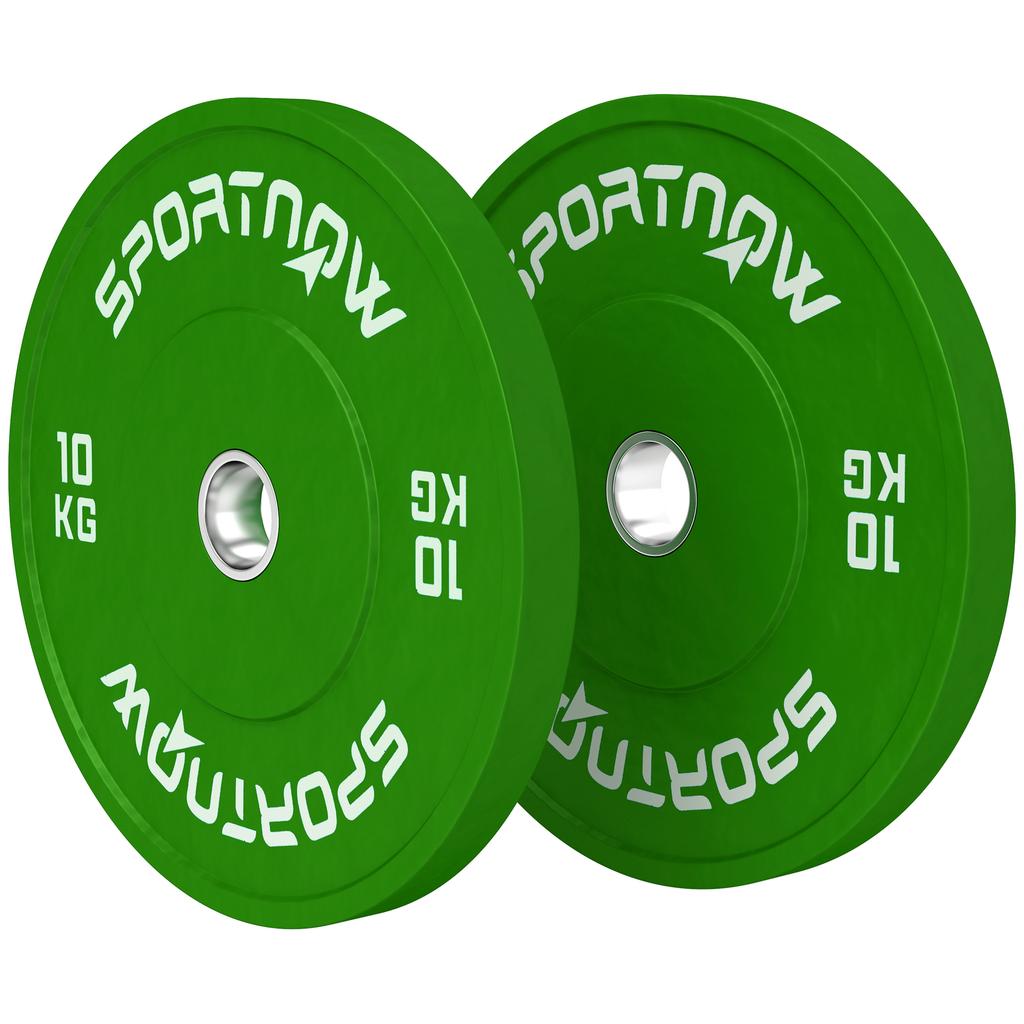 Set of 2 Rubber Weight Plates of 10kg with 2"/5 Cm Hole for Dumbbells and Barbells, Green