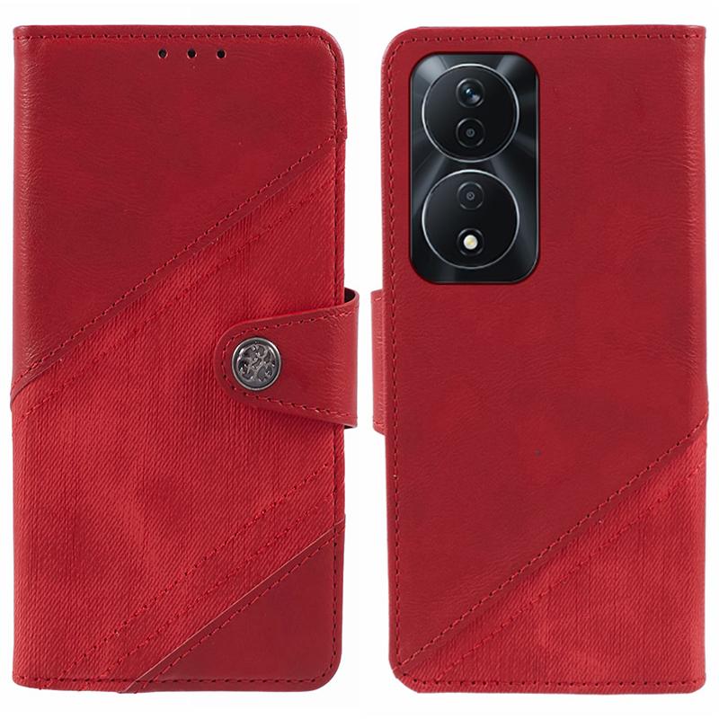

For Honor 90 Smart/X7b 4G Case Anti-Scratch PU Leather Splicing Phone Stand Cover Crazy Horse Texture Wallet Red