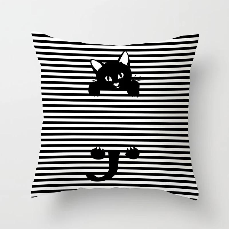 Funny Cute Black Lover Cat Pillowcase Cushion Cover 4545 Polyester Pillow Cover Sofa Car Home Decor Room Decoration