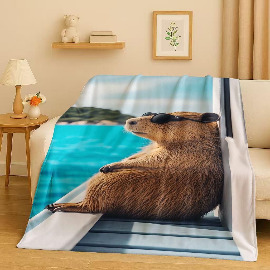 Kawaii Capybara Cartoon Flannel Blanket,Ultra Soft Warm Plush Throw for Home Bedroom Bed Sofa Cover Office Travel Camping Gift