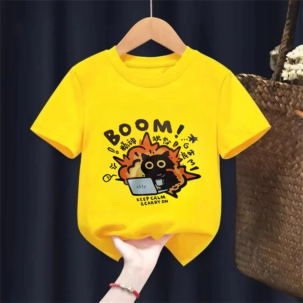 Kawaii Good Mental State Pure Short Sleeved Tshirt for Kids Tee Clothes Casual Cartoon Top