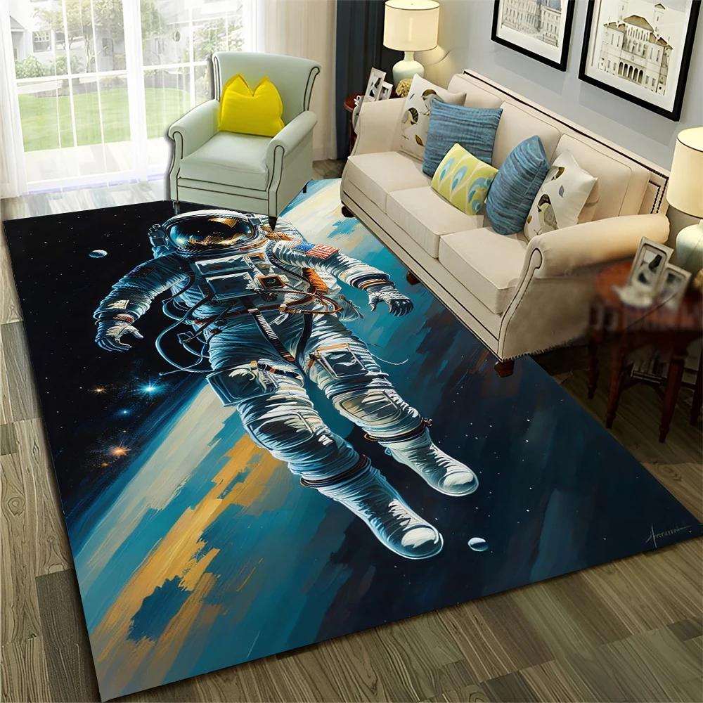 Astronaut Outer Space Planet Cartoon Carpet Rug for Home Living Room Bedroom Sofa Doormat Decor,Kid Area Rug Non-slip Floor Mat