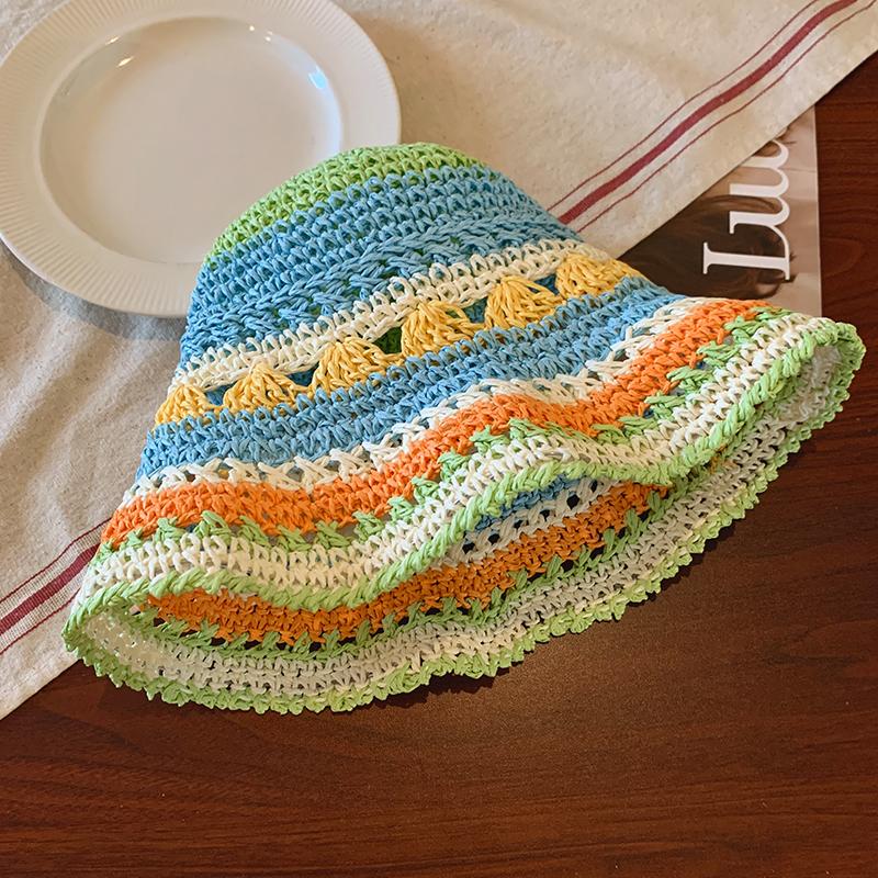 

Весенний видоискатель цвет + шляпа из плетеной соломы женская пляжная шляпа защита от солнца с большими полями шляпа-ведро шляпа от солнца Adult average size морская волна