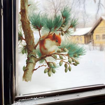 Cartoon Painted Squirrel Wall Sticker Waterproof Removable Self-Adhesive for Kitchen Dining Room Kids Room