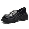 Horse buckle small leather shoes women's spring new thick-soled retro single shoes size