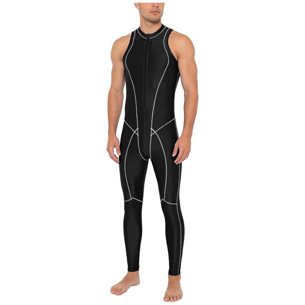 Combinaison de bain brillante pour homme Fermeture éclair avant Sans manches Body Leggings Coutures plates Combinaison