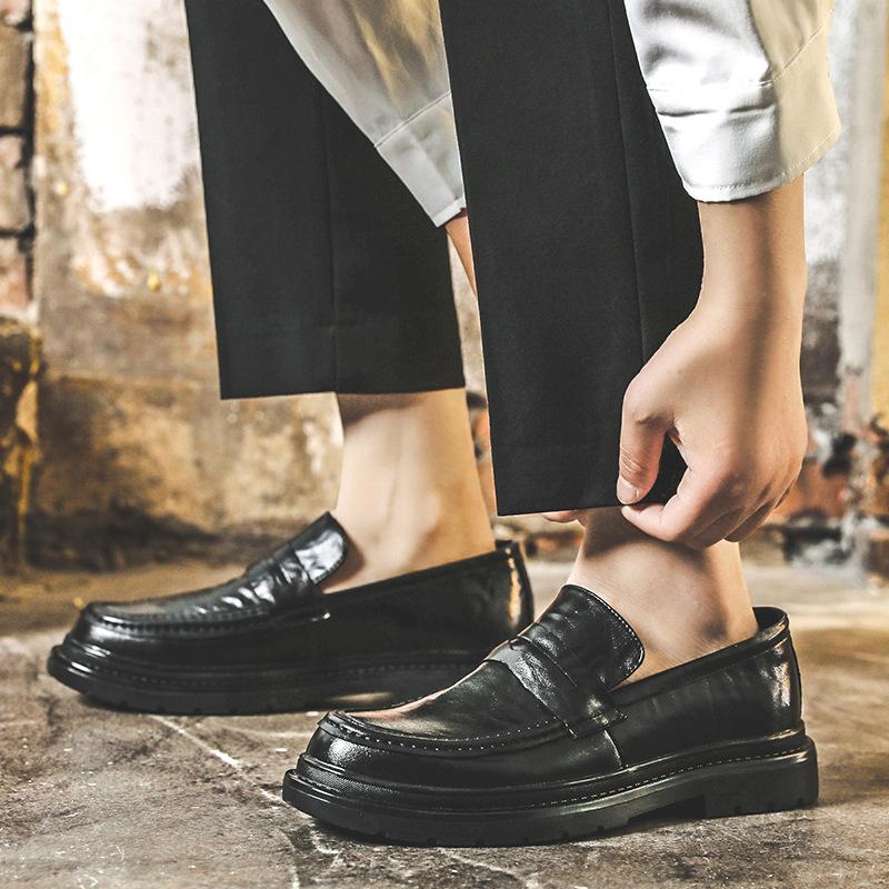 Mocassins pour hommes, style britannique, style académique, chaussures simples, semelles épaisses, chaussures habillées en cuir, avec costume 3512-J