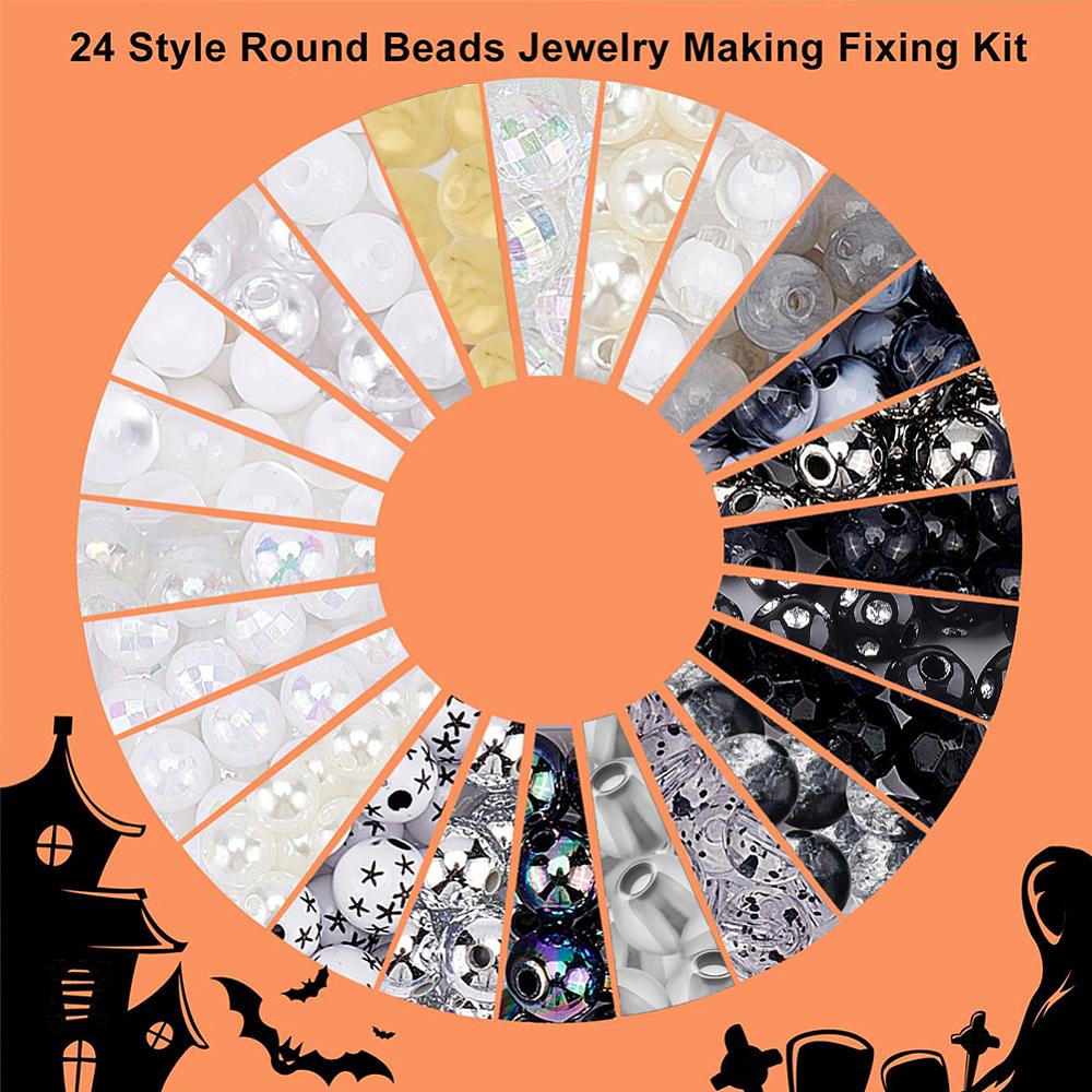 1box 576Pcs 24 Style Round Beads Jewelry Making Fiding Kit Mixed Color