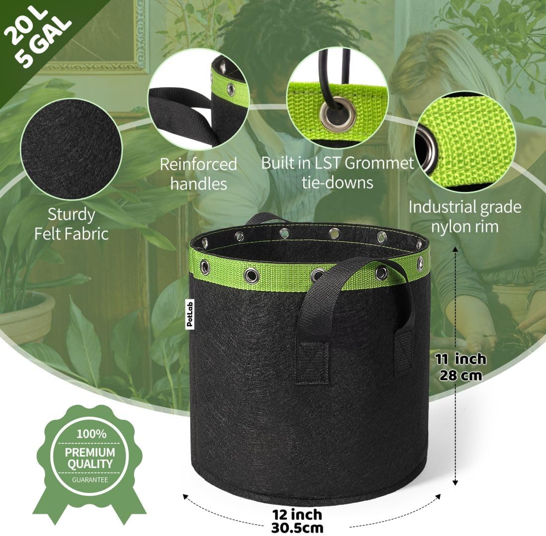 

5 Gallon Grow Bags (5-Pack),Low Stress Training Fabric Pots with Handles,Garden Bags to Grow Vegetables United States