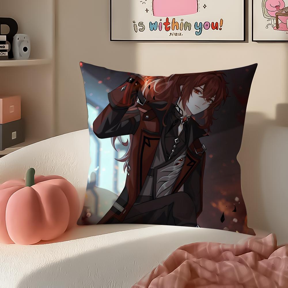 Game Genshin Diluc Cushion Cover Pillowcase Short Plush Invisible zipper Room Sofa Cushion Cover