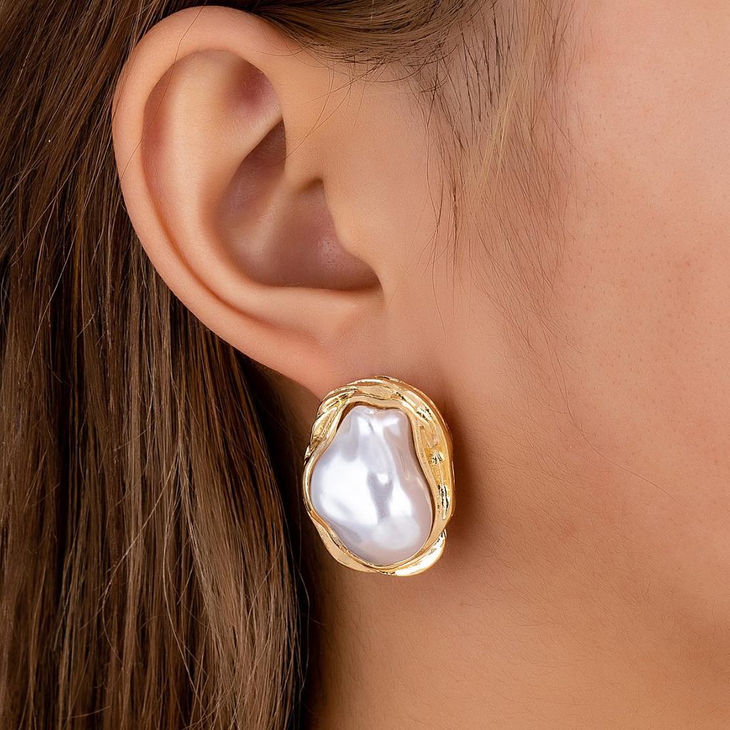 925 Silver Geometric Irregular Pearl Earrings for Women Girl Minimalist Personality Ear Studs Trendy Jewelry Gift