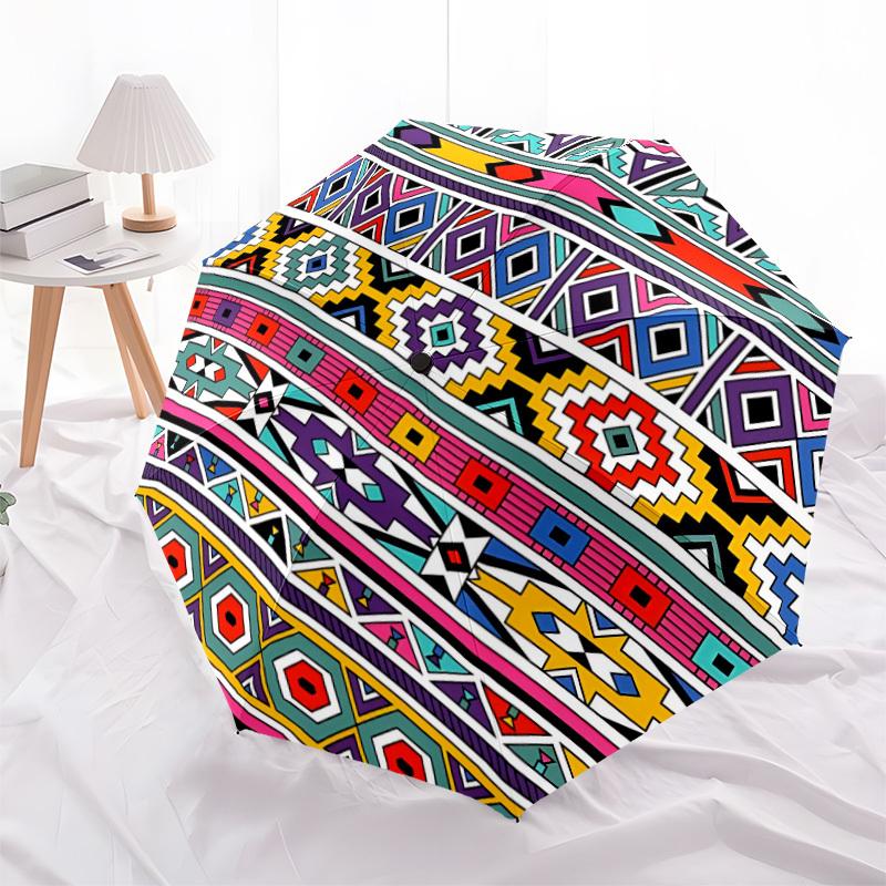 1pc Tribal Pattern Fashionable Automatic Opening/Closing Folding Umbrella with 8 Bones, Windproof Portable, Daily Use140