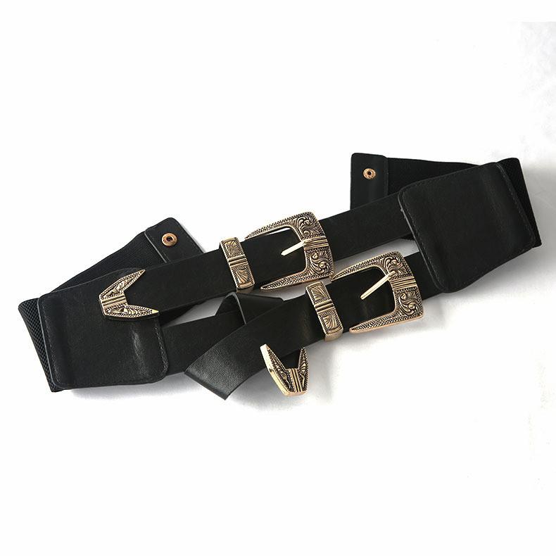 Fashion Waist Belt With Double Head Metal Carved Buckle For Women Dress And Long Skirt