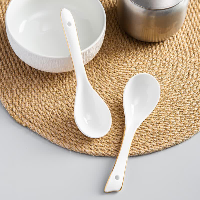 Jingzhou Pure White Ceramic Begonia Spoons (50-Pack)
