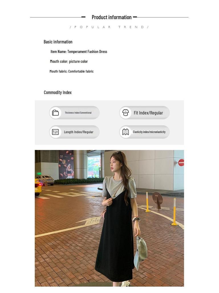 Rochie de vară chic colorblock cu mânecă scurtă de lungime medie pentru femei plinute