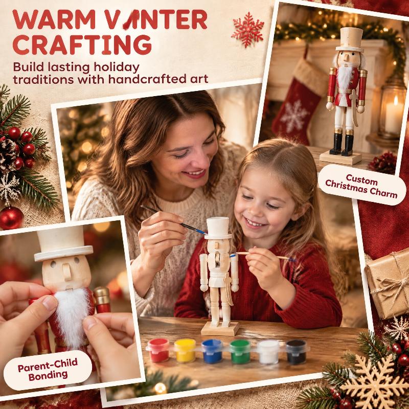 18Cm Unfinished Wooden Nutcracker Blank Soldier Doll With Paint Brush Pigment Diy Painting Craft For Christmas Home Decoration