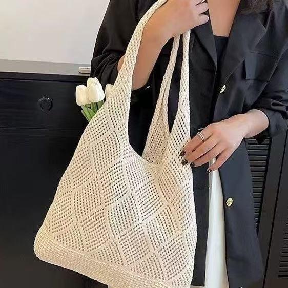 2025 New Stylish Women's Woven Knit Beach Bag - Hollow Single Shoulder Design