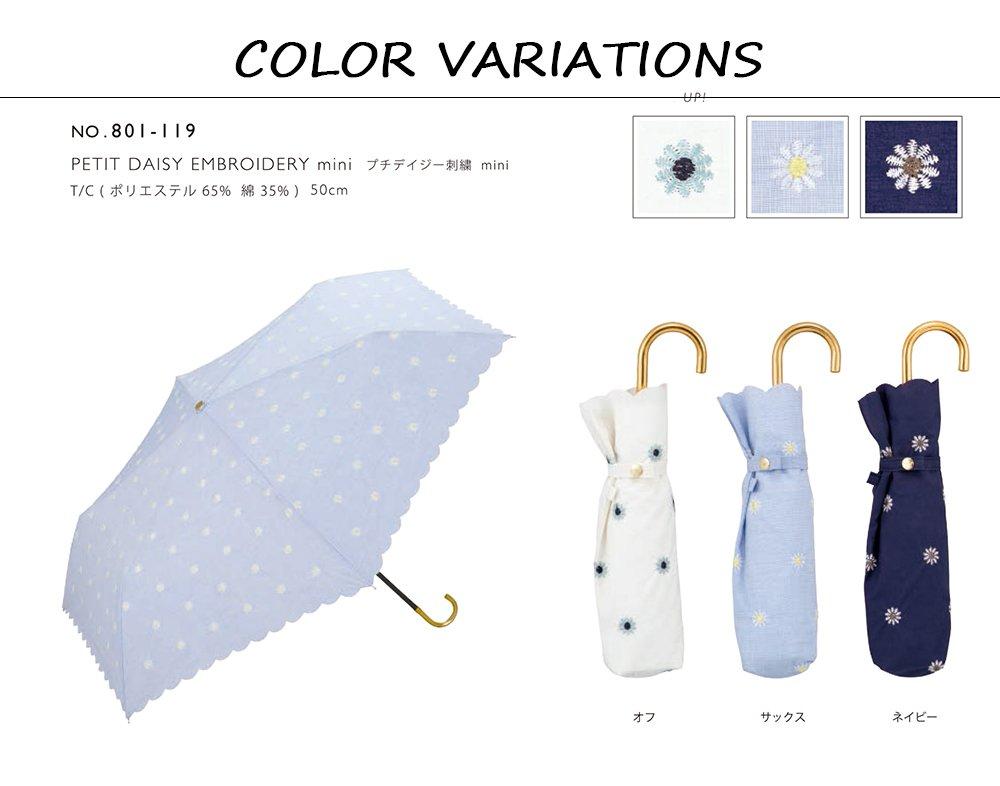 World Party Parasol Folding Umbrella White 50cm Ladies with Umbrella Bag Petit Daisy Embroidery Mini OF Off-White 801-119