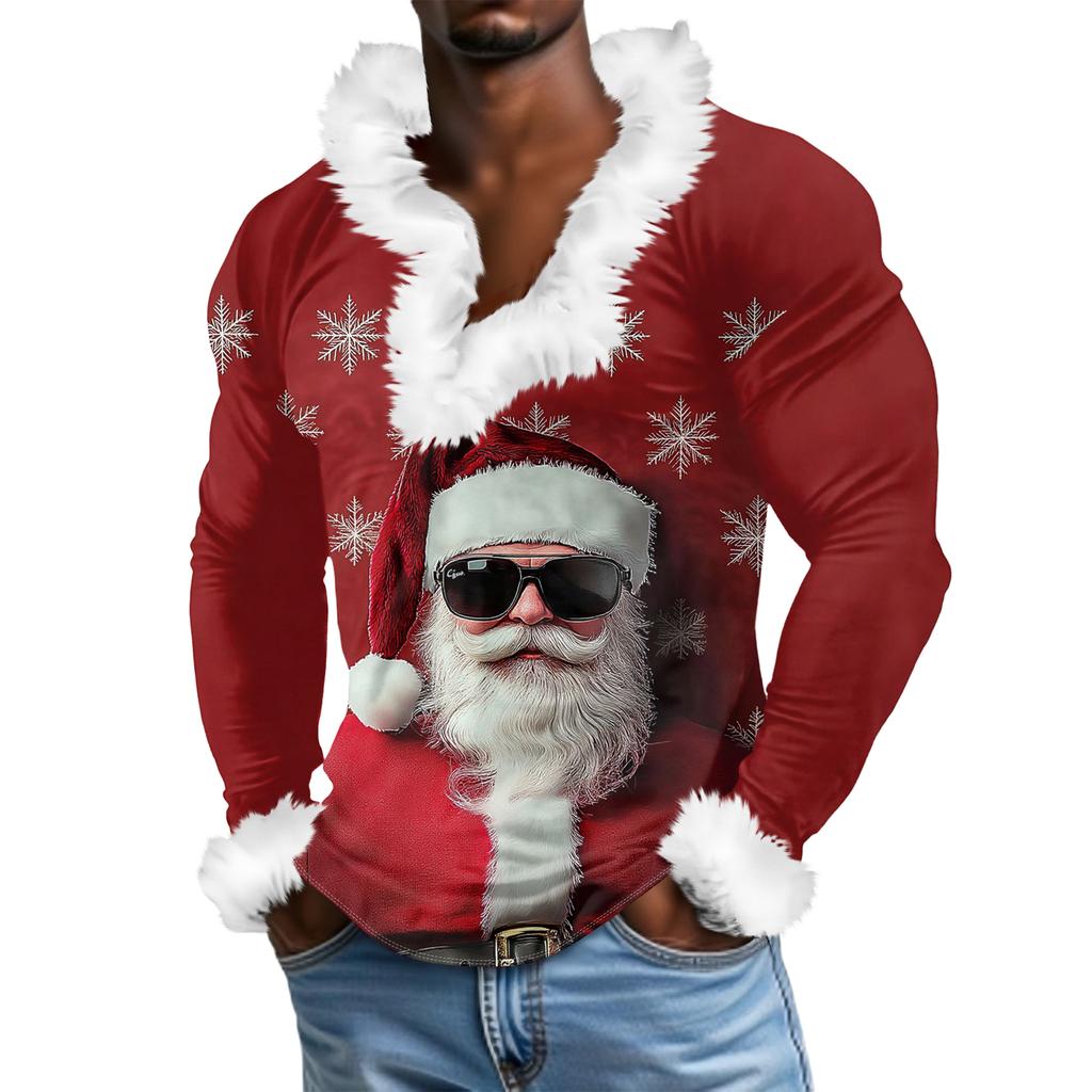 Herren Lässiges Weihnachten Bedrucktes Plüsch V-Ausschnitt und Fleece Langarm-Sweatshirt