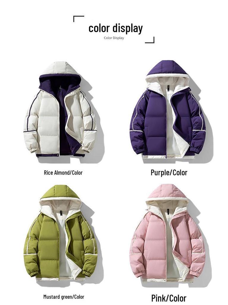 Men's Hooded Down Cotton Bread Jacket - Trendy Casual Coat for Students and Couples